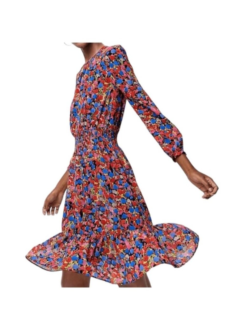 J. Crew Glendale Cinched Waist Chiffon Dress Sz Small Watercolor Floral‎ Fairy
